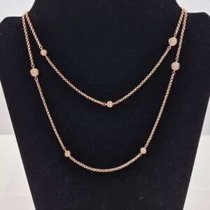 Rose Gold Tone Station Necklace Stainless Steel‎ Layering 38" Signed DSMK